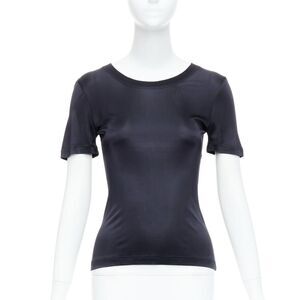 GIANNI VERSACE Vintage black round neck slinky short sleeve top IT38 XS